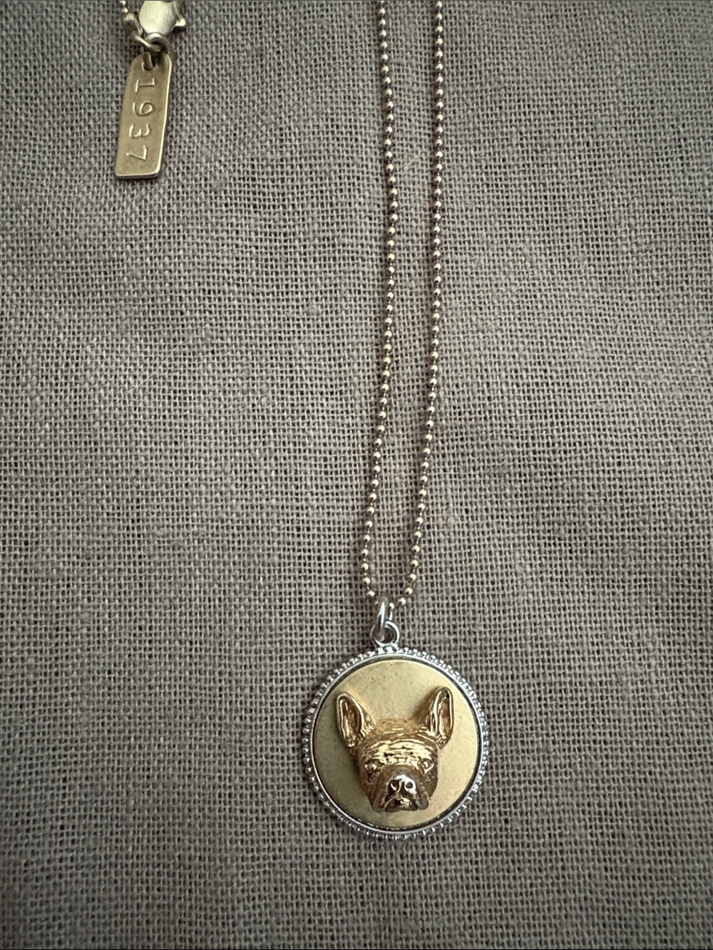 Gold French Bulldog Pendant Necklace - Brand 1937. 28”-32” adjustable chain